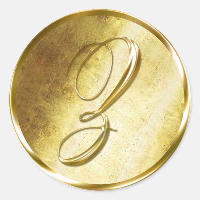 Adesivo Redondo Vinhetas de selagem do envelope Dourado Monograma  (Frente)