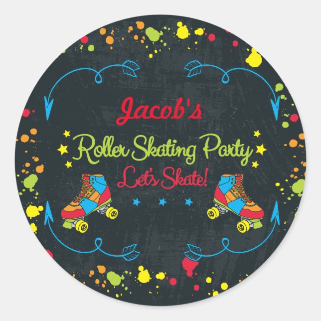 Adesivo Redondo Vinhetas de Skate Neon (Frente)