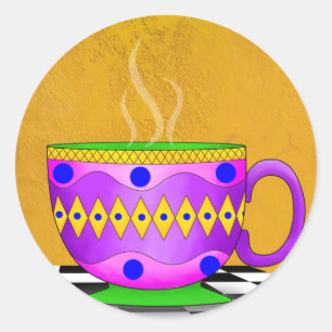 Adesivo Redondo Vinhetas de Taça Cappucccino