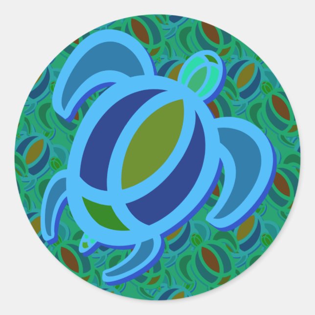 Adesivo Redondo Vinhetas de Tartaruga do Mar Azul (Frente)