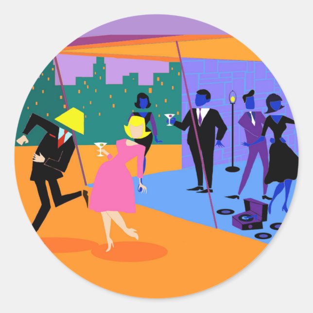 Adesivo Redondo Vinhetas de telhado urbano retrorado (Frente)