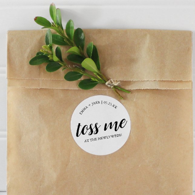 Adesivo Redondo Vinhetas de Toss Recentes de Casamento com Nomes e (Criador carregado)