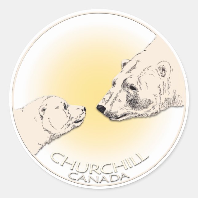 Adesivo Redondo Vinhetas de Urso Polar Churchill Canadá (Frente)