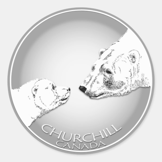 Adesivo Redondo Vinhetas de Urso Polar Churchill Canadá (Frente)