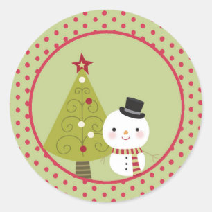 Adesivo Redondo Vinhetas de vara de Natal Snowman