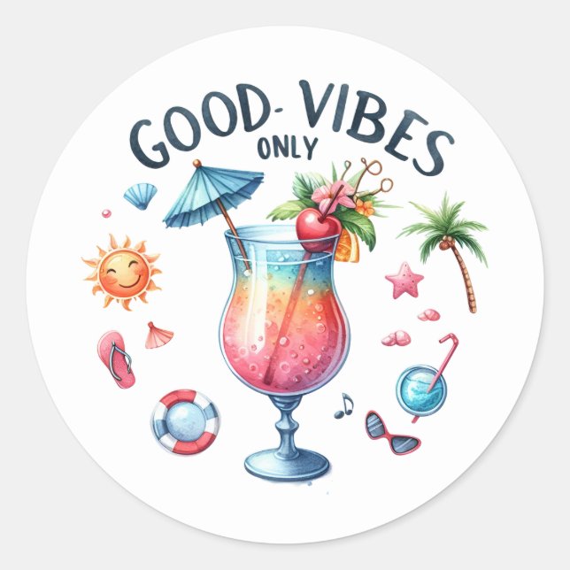 Adesivo Redondo Vinhetas de Verão divertidas (Frente)