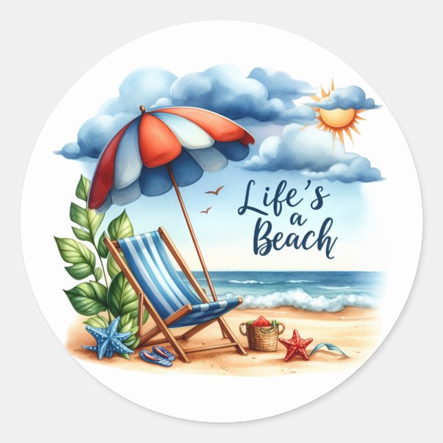 Adesivo Redondo Vinhetas de Verão divertidas (Frente)