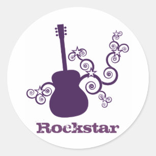 Adesivo Redondo Vinhetas de violão Rockstar, Roxo