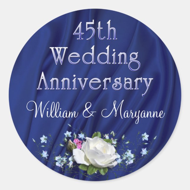 Adesivo Redondo Vinhetas do 45º aniversário de Rosa Branca (Frente)