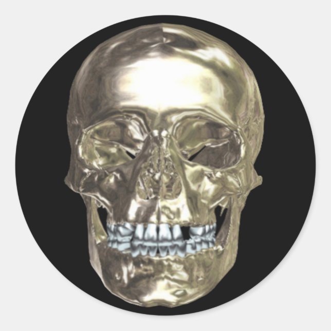 Adesivo Redondo Vinhetas do crânio cromo (Frente)