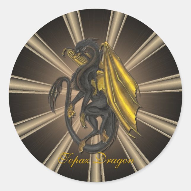 Adesivo Redondo Vinhetas do Dragão do Topaz Dourado (Frente)