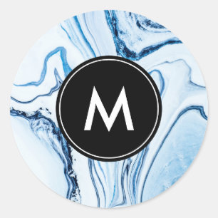 Adesivo Redondo Vinhetas do Monograma de Chic Marble