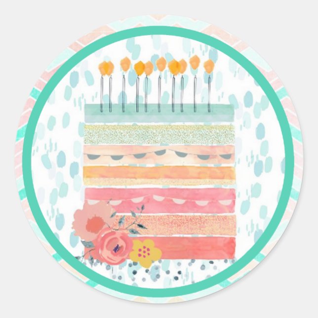Adesivo Redondo Vinhetas do Partido de Casamento de Bolo de Coral  (Frente)