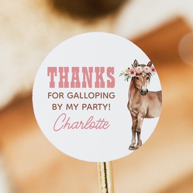 Adesivo Redondo Vinhetas do Partido do Pôneo de Aniversário do Cav (Criador carregado)