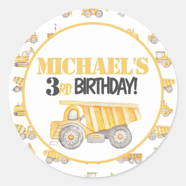 Adesivo Redondo Vinhetas do Partido dos Caminhões de Construção (Frente)