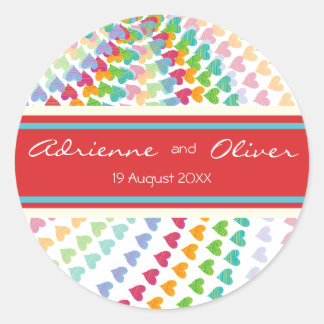 Adesivo Redondo Vinhetas do partido Rainbow Heart Sprinkles