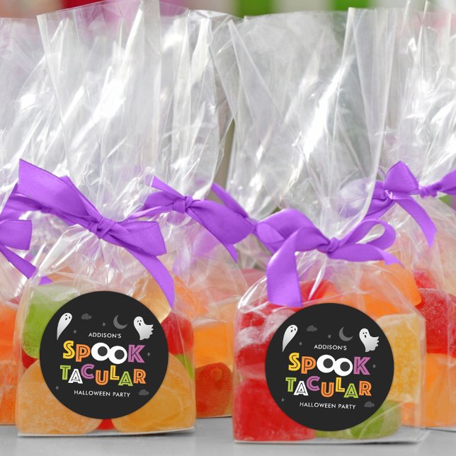 Adesivo Redondo Vinhetas do Partido Spooktacular do Halloween (Criador carregado)