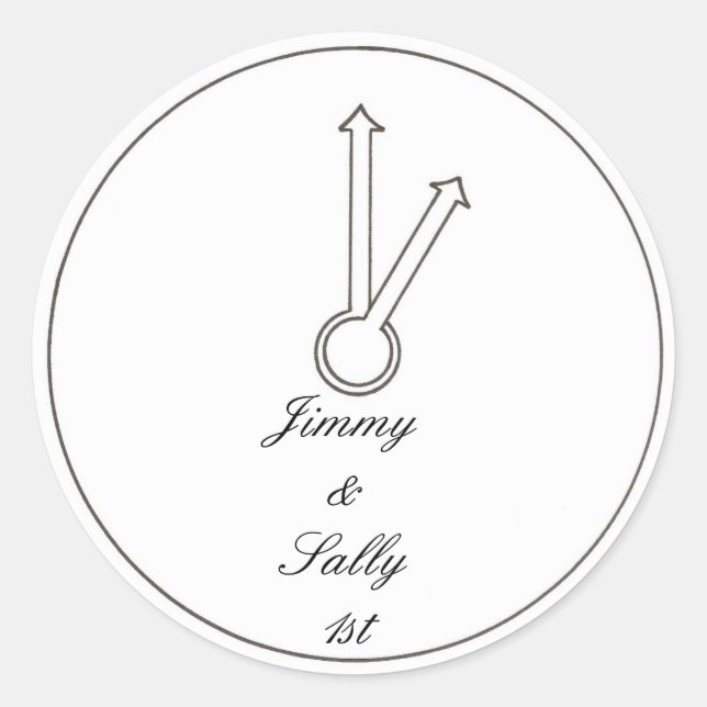 Adesivo Redondo Vinhetas do primeiro ano de aniversário do relógio (Frente)