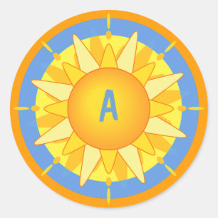 Adesivo Redondo Vinhetas do Sol Brilhante com Monograma