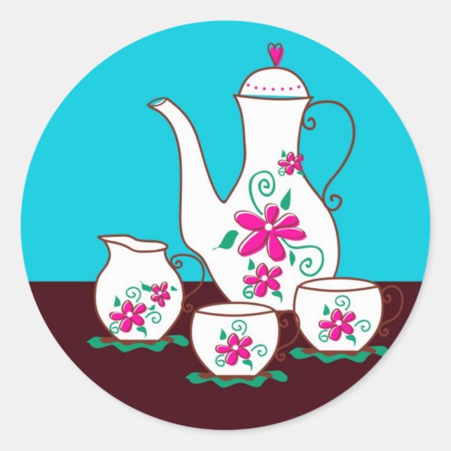 Adesivo Redondo Vinhetas do Tea Party (Frente)