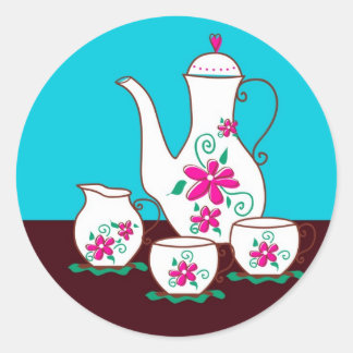 Adesivo Redondo Vinhetas do Tea Party