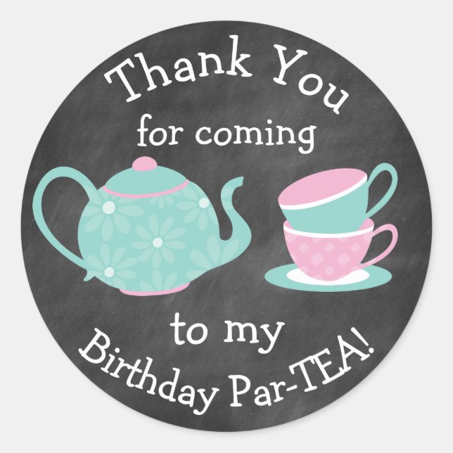 Adesivo Redondo Vinhetas do Tea Party- Bday Par tea (Frente)