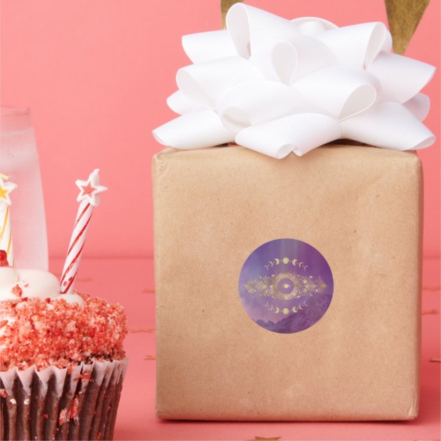 Adesivo Redondo Vinhetas Douradas de Lua Violet Sky (Festa)