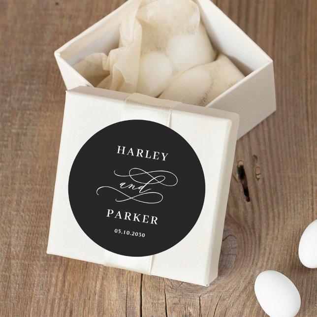 Adesivo Redondo Vinhetas-Favor De Casamento De Caligrafia Chic (Criador carregado)