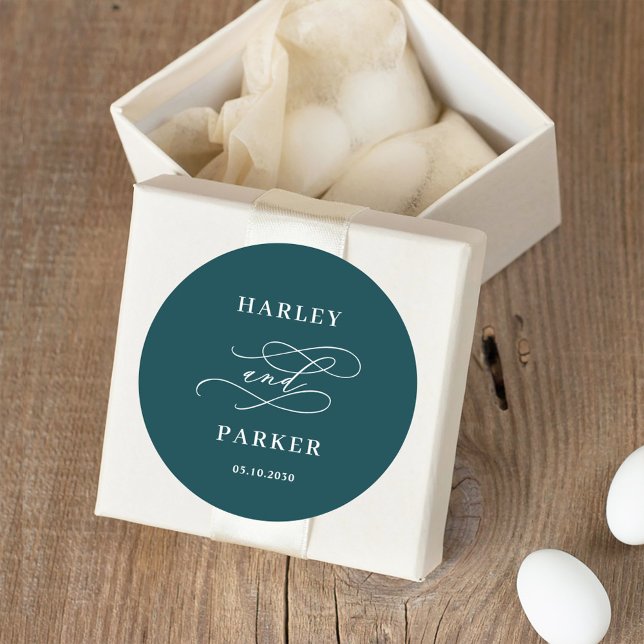 Adesivo Redondo Vinhetas-Favor De Casamento De Caligrafia Chic (Criador carregado)