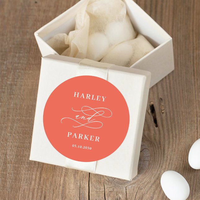 Adesivo Redondo Vinhetas-Favor De Casamento De Caligrafia Chic (Criador carregado)