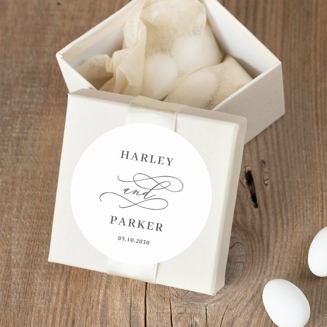 Adesivo Redondo Vinhetas-Favor De Casamento De Caligrafia Chic (Criador carregado)