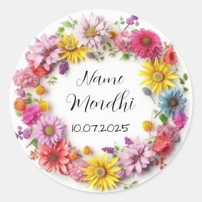 Adesivo Redondo Vinhetas favoritas coloridas saudáveis (Frente)