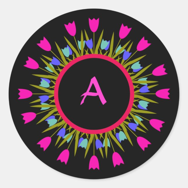 Adesivo Redondo Vinhetas Florais bonito para Monograma (Frente)