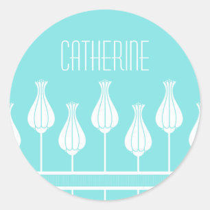 Adesivo Redondo Vinhetas Florais de Arte Turquesa