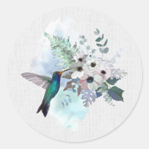 Adesivo Redondo Vinhetas Florais de Hummingbird