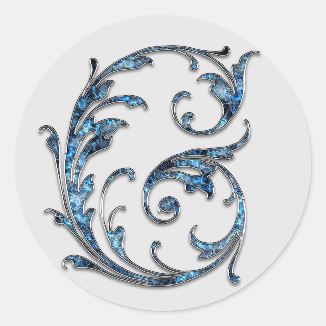 Adesivo Redondo vinhetas G iniciais de monograma (Frente)