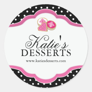 Adesivo Redondo Vinhetas grandes de padaria preta e rosa