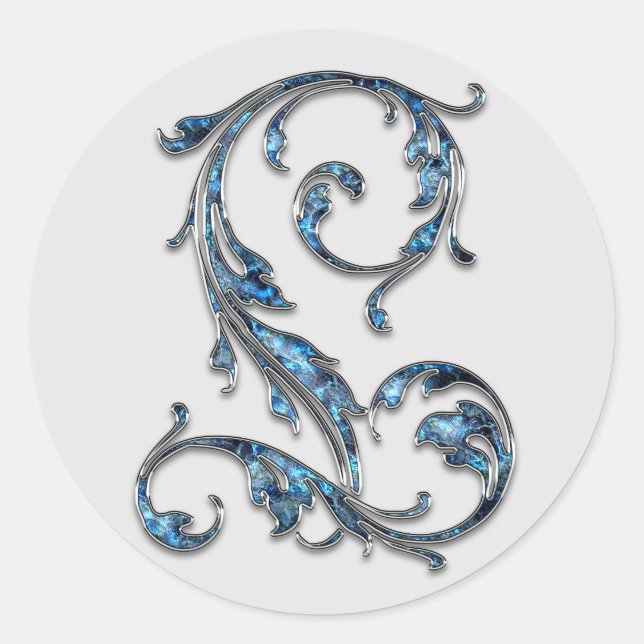 Adesivo Redondo vinhetas L iniciais de monograma (Frente)