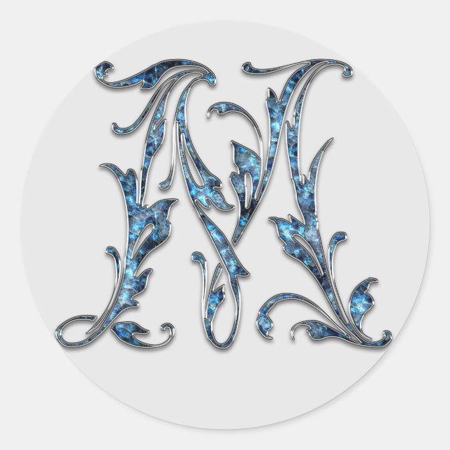 Adesivo Redondo vinhetas M iniciais monograma (Frente)