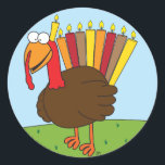 Adesivo Redondo Vinhetas Menurkey<br><div class="desc">Estes adesivos apresentam um charmoso e carismático Menurkey (combinação Menorah e Turquia), em celebração do feriado cruzado Chanukah-Ação de Graças este ano.</div>