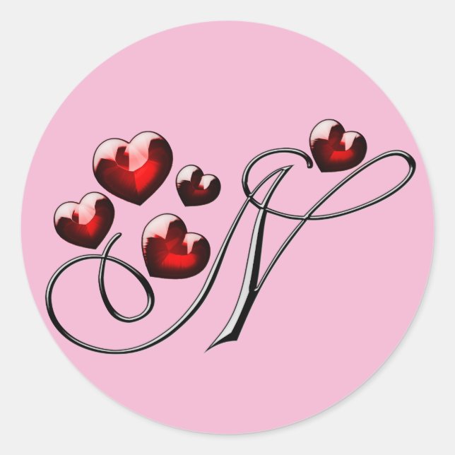 Adesivo Redondo vinhetas N iniciais de monograma (Frente)