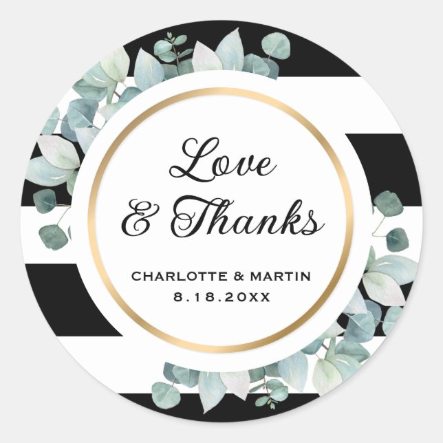 Adesivo Redondo Vinhetas Negras e Brancas de Casamento em Greenera (Frente)