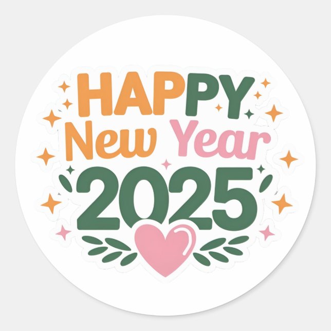 Adesivo Redondo Vinhetas para cada celebração Ano Novo 2025 (Frente)