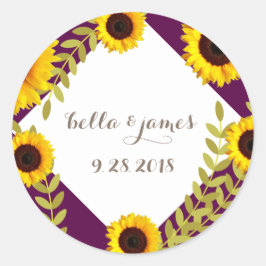 Adesivo Redondo Vinhetas para casamentos de girassol de ameixa rus
