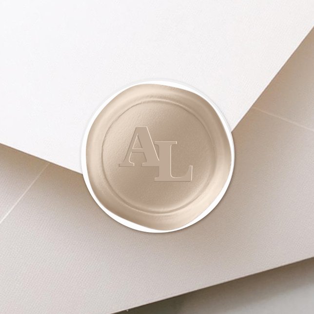Adesivo Redondo Vinhetas para casamentos de monograma de cera de a (Bisque Sand Monogram Wax Seal Stickers)