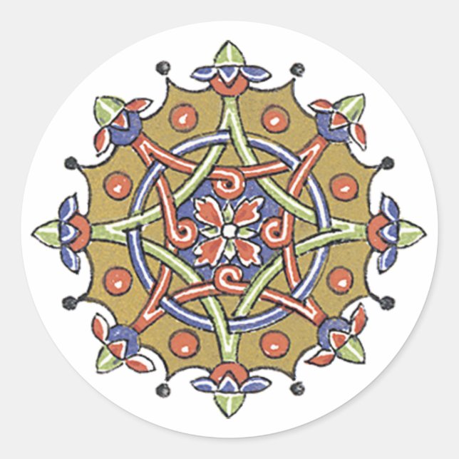 Adesivo Redondo Vinhetas Personalizadas de Arte Antiquada Elegante (Frente)