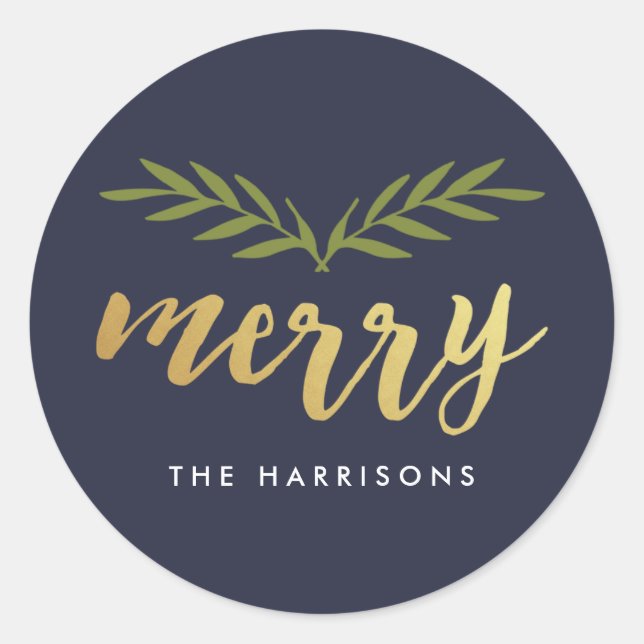 Adesivo Redondo Vinhetas personalizadas de Natal douradas (Frente)