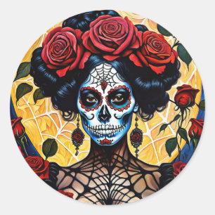 Adesivo Redondo Vinhetas-Pin-Up Misteriosas de Açúcar de Rosa verm