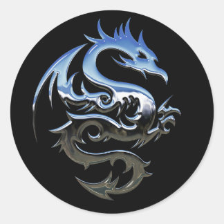 Adesivo Redondo Vinhetas Pretas de Dragão Silver Lucky