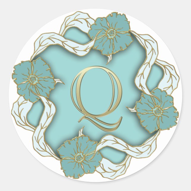 Adesivo Redondo vinhetas Q iniciais do monograma (Frente)